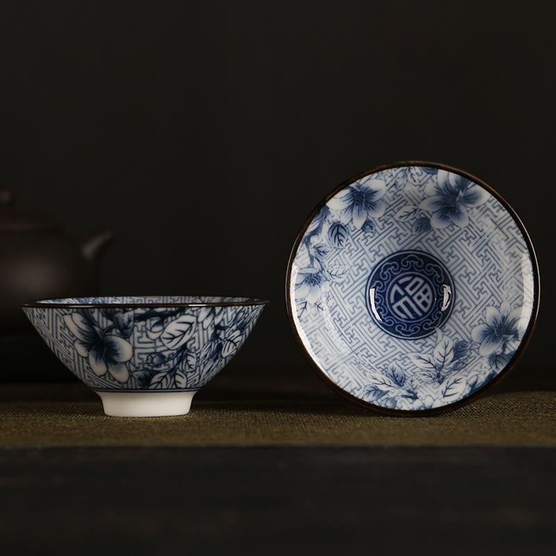 Teetassen Aus Porzellan Fu-Zeichen Lotus Berge Blaue Blumen Fu-Zeichen