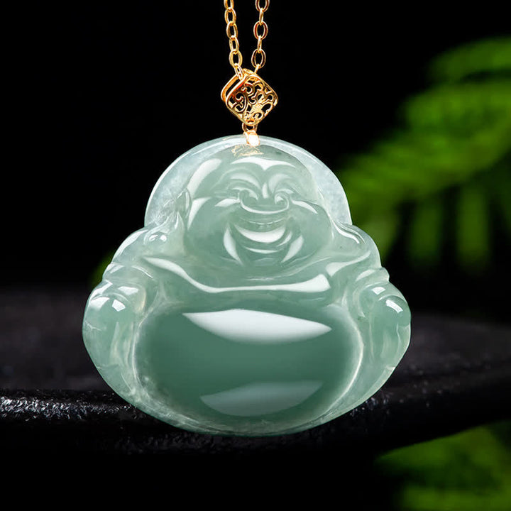 Anhänger Kette grüne Jade lachender Buddha