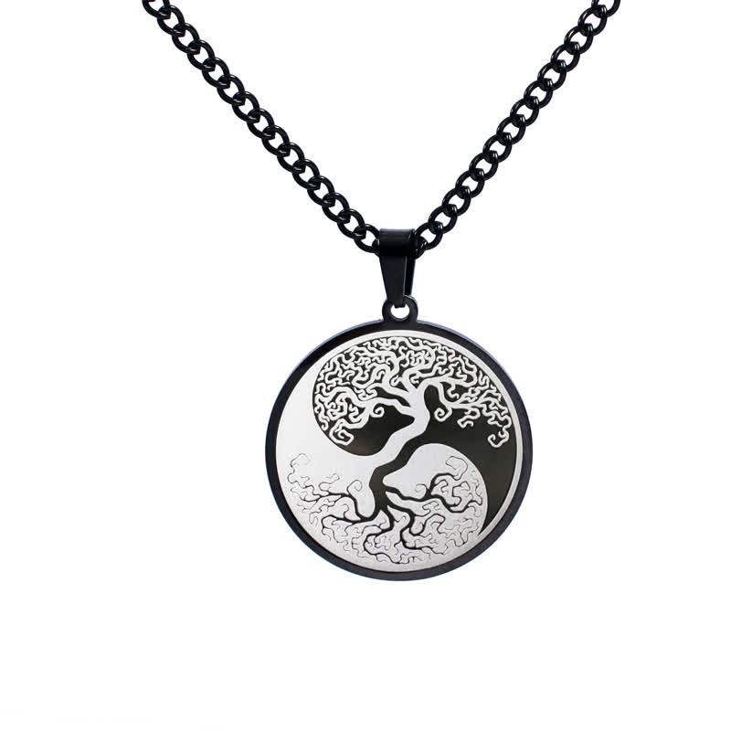 Titanstahl Lebensbaum – Bild 2 – Titanstahl Lebensbaum Yin Yang Anhänger schwarze Kette Halskette