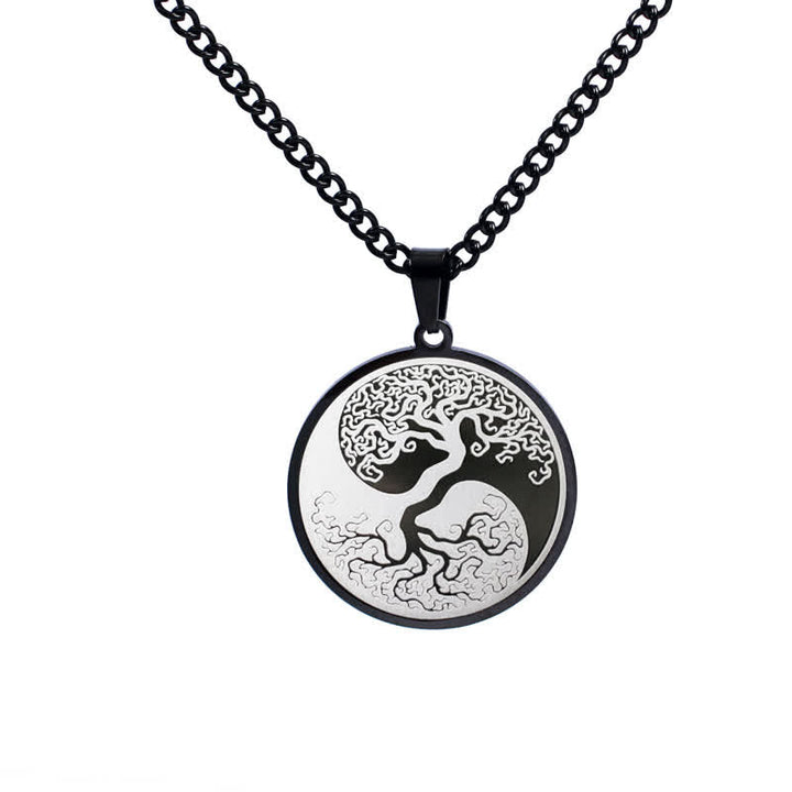 Titanstahl Lebensbaum – Bild 2 – Titanstahl Lebensbaum Yin Yang Anhänger schwarze Kette Halskette