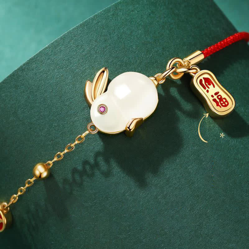 Armband Weißer Jade Hase Rotfaden & Fröhlichkeit