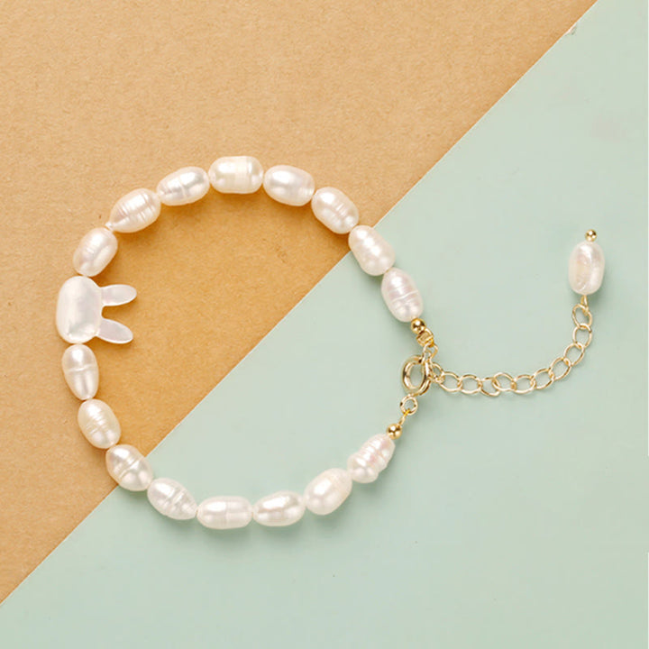 Armband Perle Hase Aufrichtigkeit Weiß Perlmutt Gold Kettenverlängerung