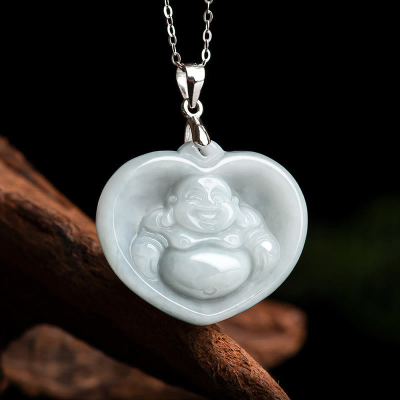 Weiße jade herz-anhänger buddha glück segen kette