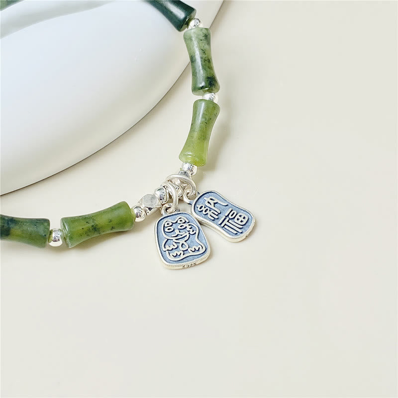 Jade Armband 925 Silber grüne Bambusperlen Glück Fülle Anhänger elegant