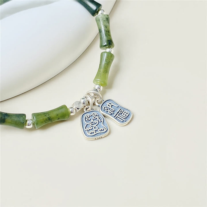 Jade Armband 925 Silber grüne Bambusperlen Glück Fülle Anhänger elegant
