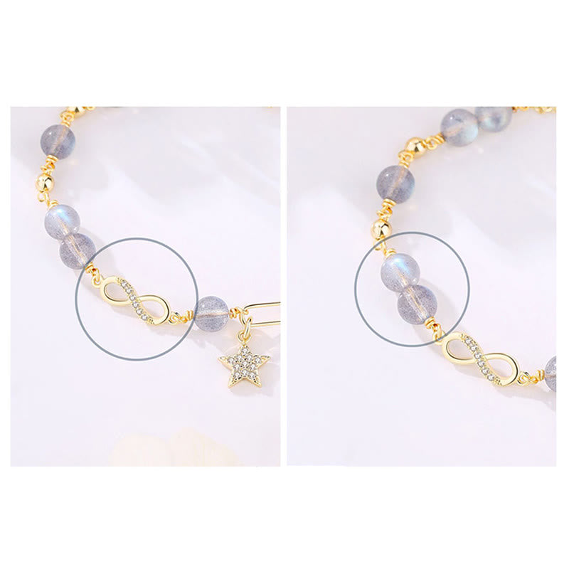 Armband mit Labradorit Beads goldenen Elementen und Stern Anhänger elegant