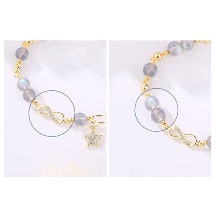 Armband mit Labradorit Beads goldenen Elementen und Stern Anhänger elegant