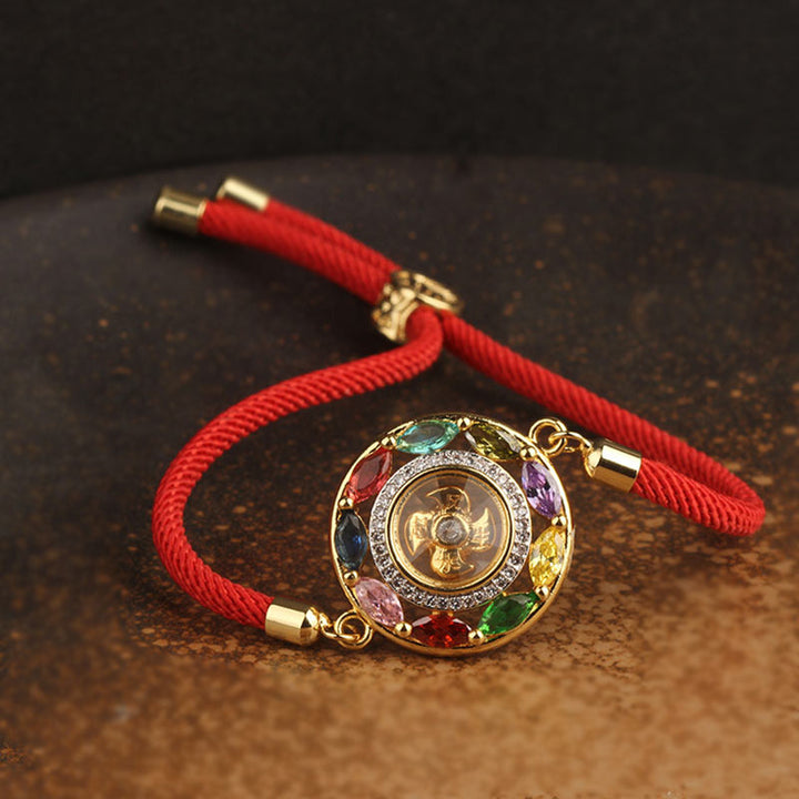 Rotes Seidenband Armband Zirkon Kupfer Wohlstand Schmuck elegant.