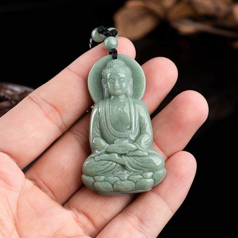 Anhänger Kette Jade Amitabha Buddha Mitgefühl grün