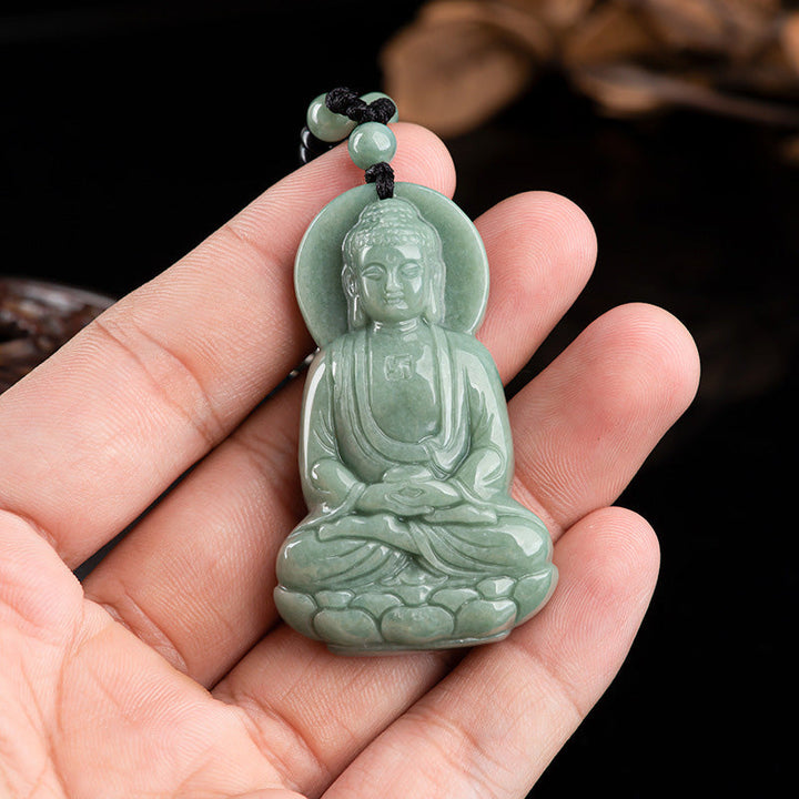 Anhänger Kette Jade Amitabha Buddha Mitgefühl grün