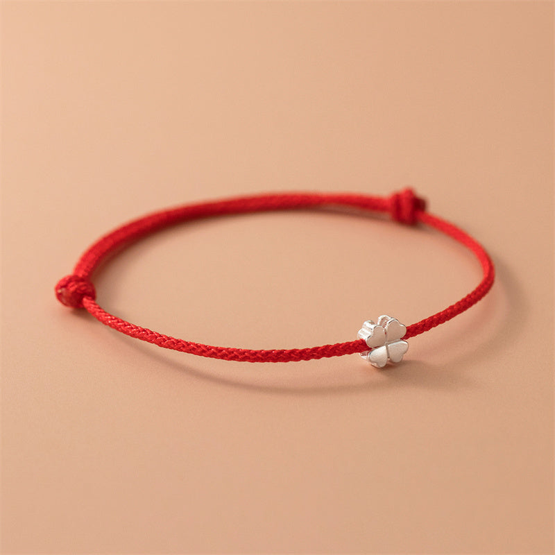 Rotes Armband 925 Silber Kleeblatt – Liebe elastisch verstellbar Glücksbringer