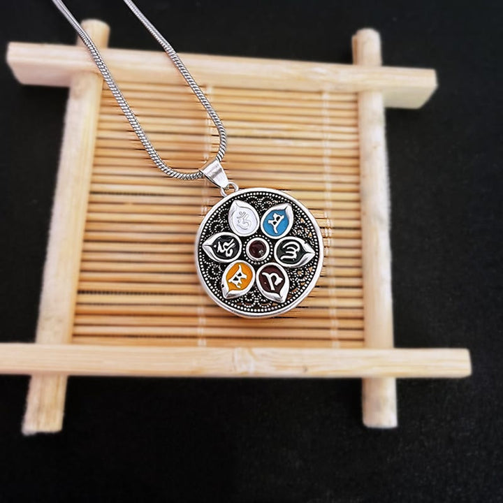 Anhänger Silber Om Mani Padme Hum Chakra Symbole Halskette