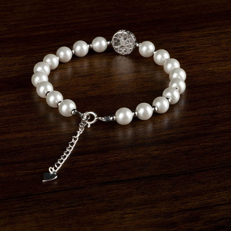 Armband 925 Silber Perle weiße glänzende Perlen Filigran Verschluss