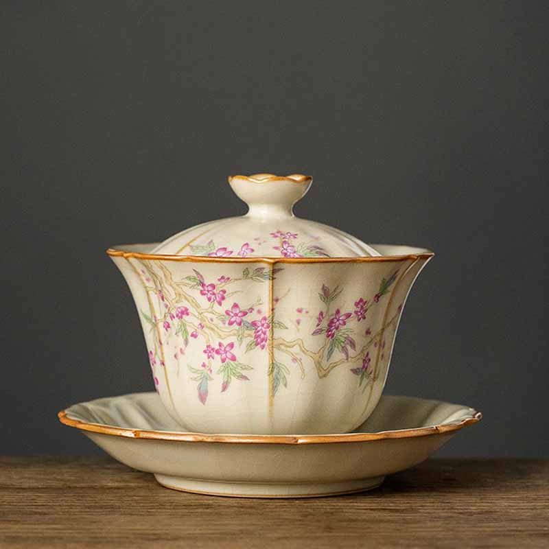 Teetasse Mit Deckel Pflaumenblüte Sancai Keramik Pfirsichzweig