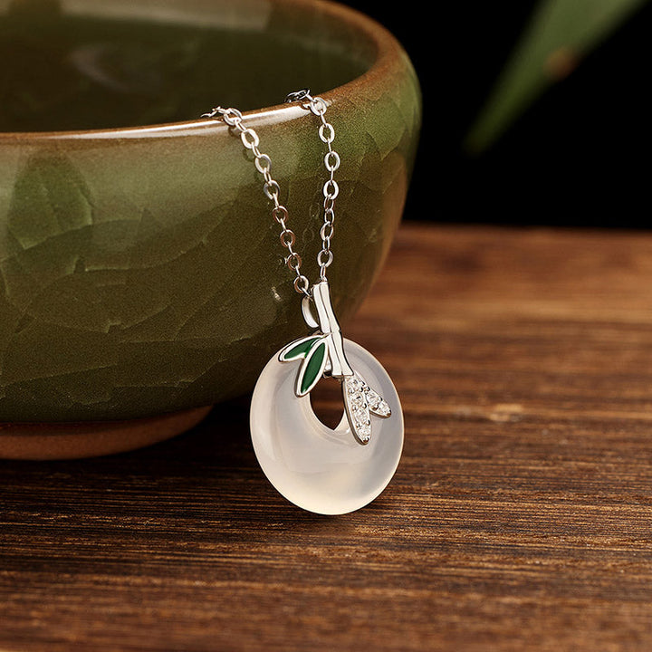 Kette Chalcedon Bambusblatt Stein Natur Keramik
