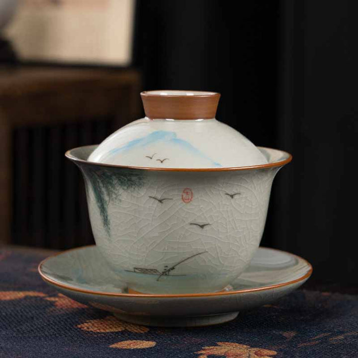 Teetasse Mit Untertasse Gaiwan Lotus Koi Blatt-Boot