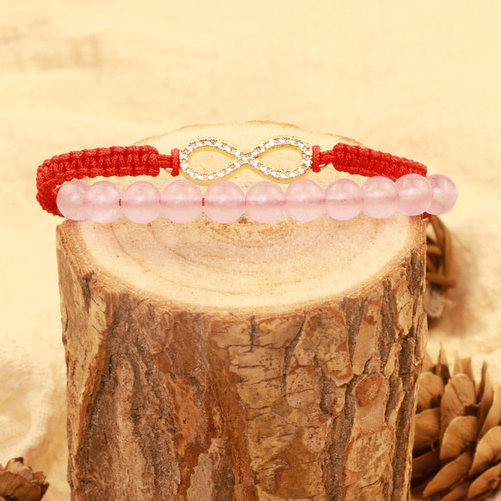 Rotes Armband Kristall Lotus mit rosa Perlen Naturstein elastisch
