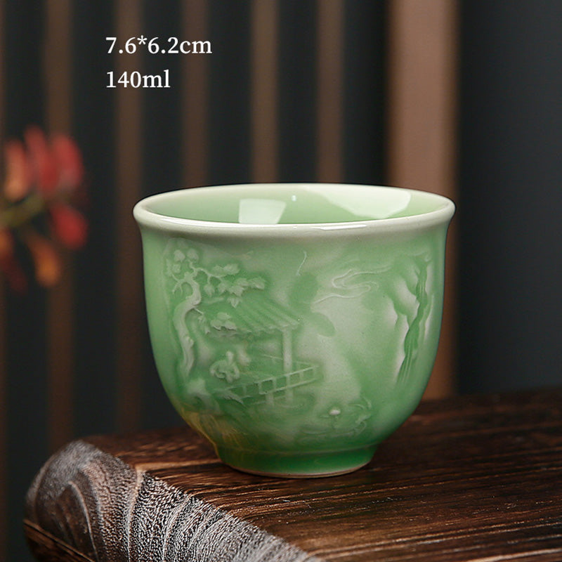 Japanische Teetasse Berge Kiefer Keramik Pavillon