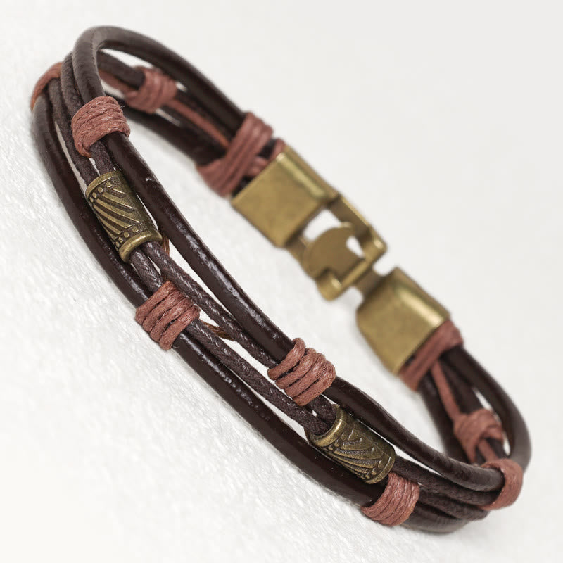 Armband Leder Braun Vintage Mehrreihig Kordel