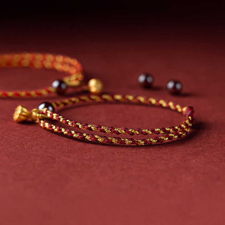 Armband Rot Gold Kordel Lotus Anhänger – Frieden Glück