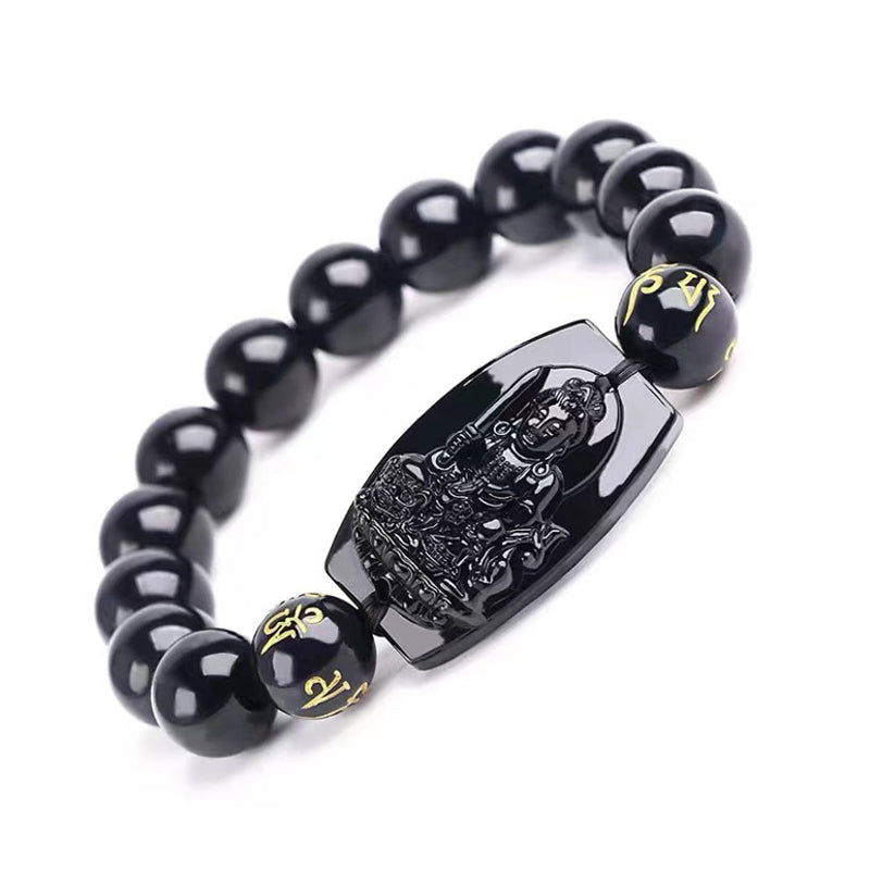 Obsidian Armband mit chinesischem Tierkreis Anhänger Schutz schwarz