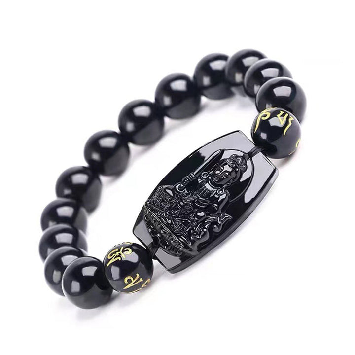 Obsidian Armband mit chinesischem Tierkreis Anhänger Schutz schwarz