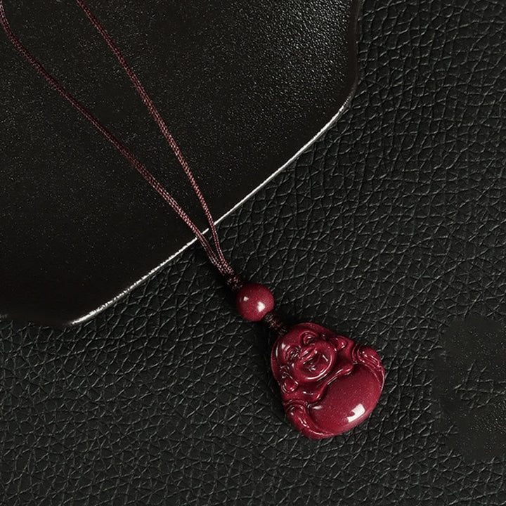 Zinnober Kette, Buddha Anhänger, Buddhistische Halskette, Segen Schmuck, Glücksanhänger, Rot