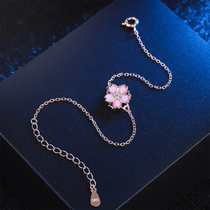 Rosafarbenes Blüten-Armband 925 Silber elegant präsentiert.