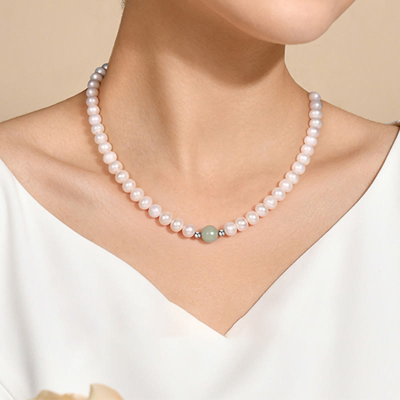 Perle Kette Jade elegant Hals Natur
