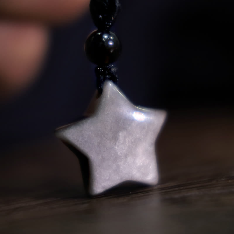 Obsidian Silberglanz Stern Anhänger Kette Naturstein
