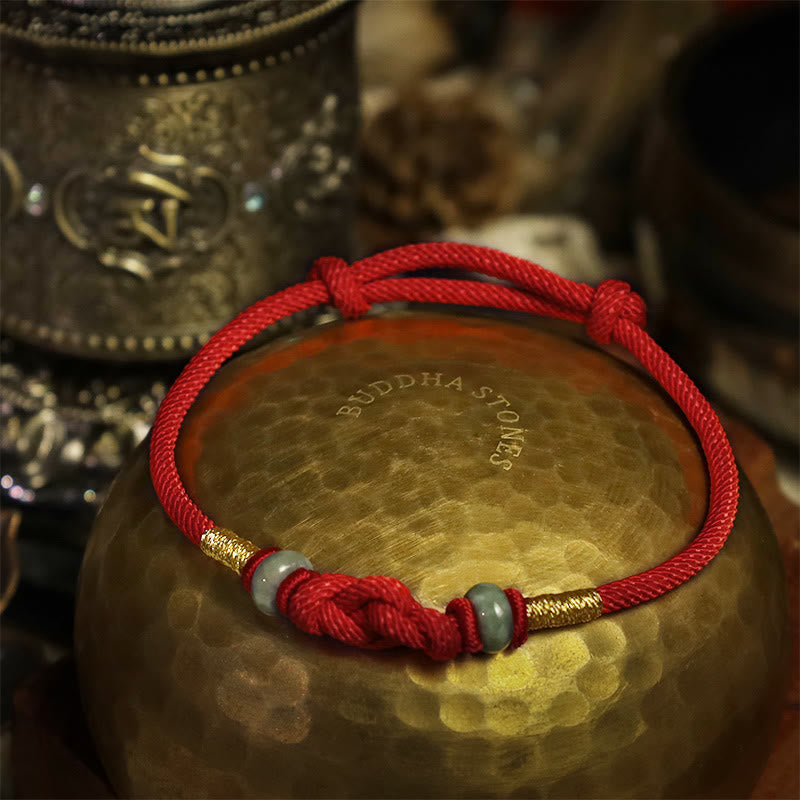 Armband Rotes Band Jade - Glück Knoten