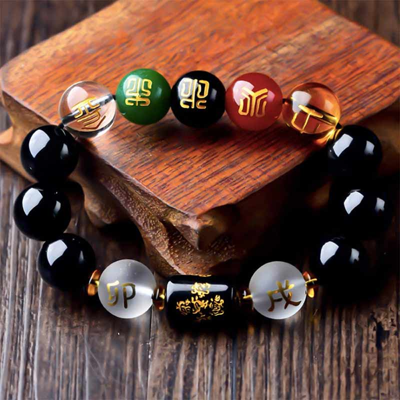 Armband Obsidian Roter Achat - Reichtum Wohlstand