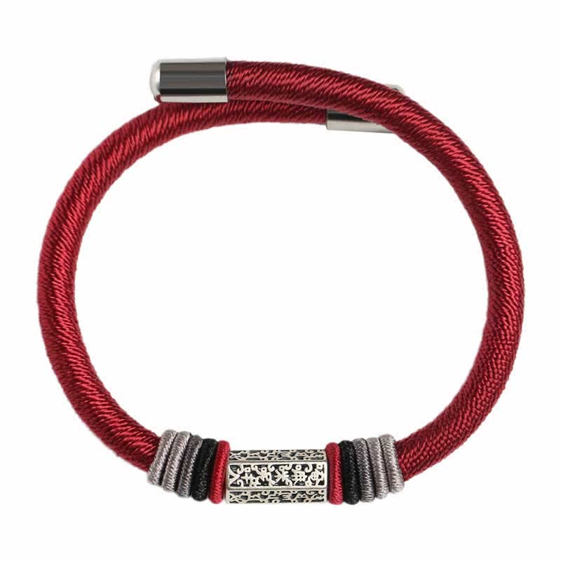 Rotes Armband 925 Silber Om Mani Padme Hum Frieden Flachaufnahme