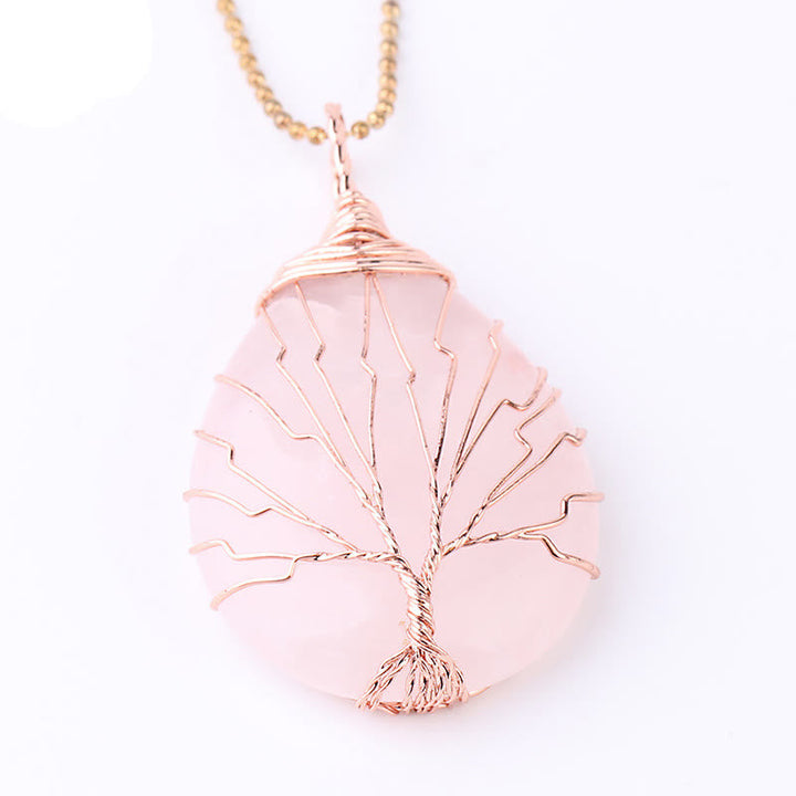 Kette Quarz Lebensbaum Anhänger Roségold Naturstein Heilung Harmonie