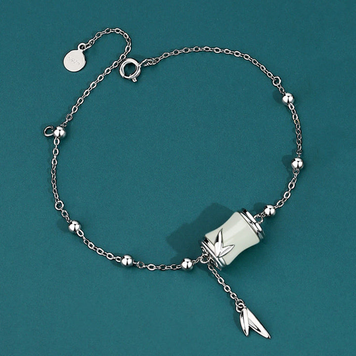 Armband 925 Silber Weiße Jade Bambus Glück Energie Kettenarmband getragen