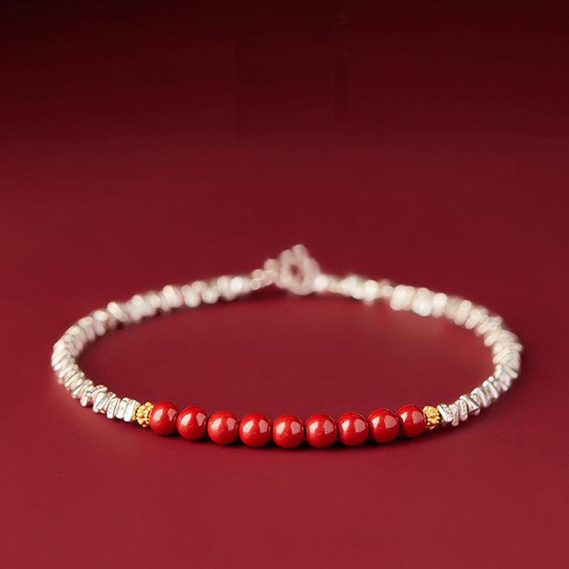 Rotes Zinnober Armband 925 Silber elastisch mit Fu-Zeichen Segen