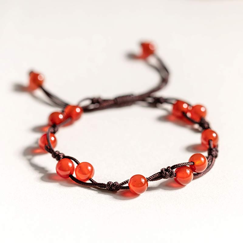 Armband Roter Achat Zinnober – Ruhe mit braunem Seidenfaden elastisch