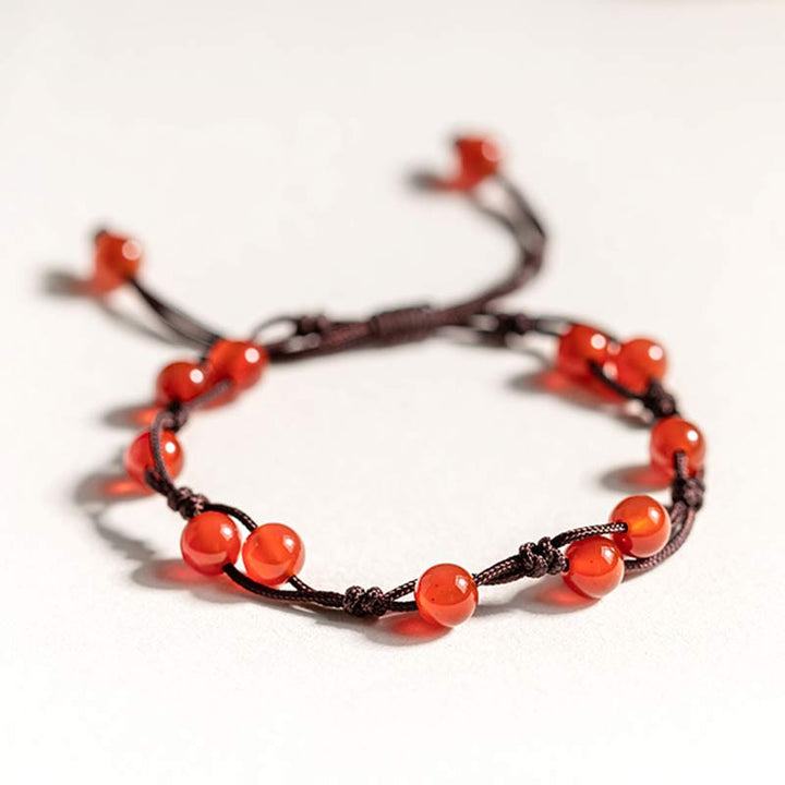 Armband Roter Achat Zinnober – Ruhe mit braunem Seidenfaden elastisch