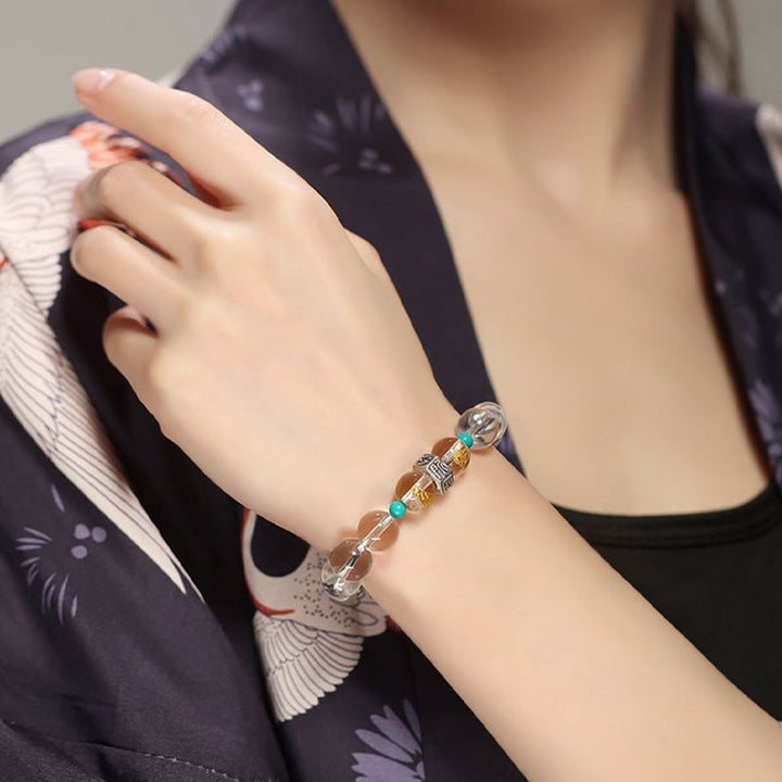 Armband 925 Silber Weißer Kristall Chinesisches Tierkreis Heilung Handgelenk getragen