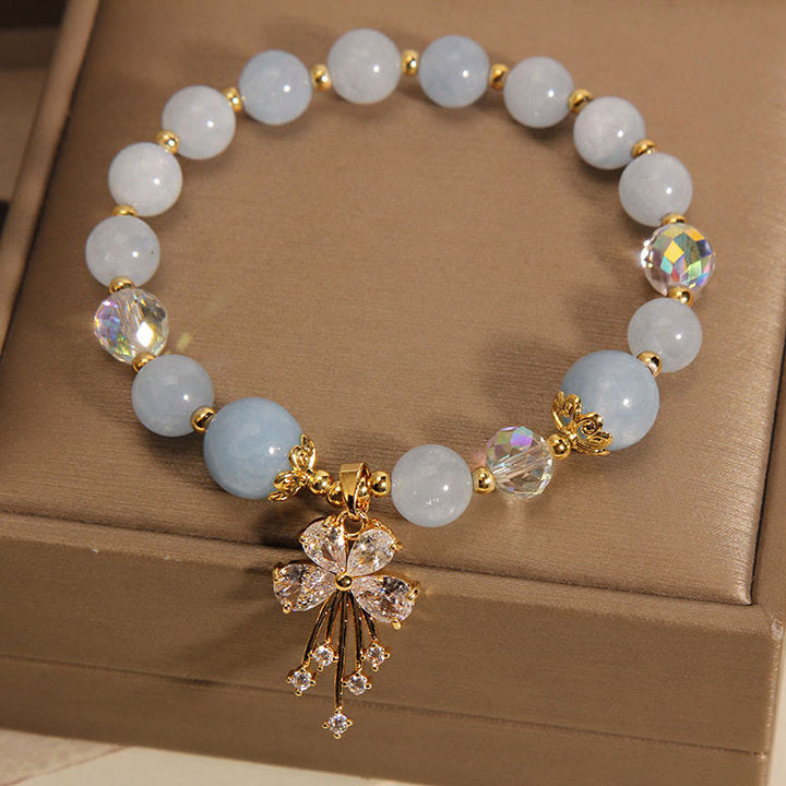 Armband Aquamarin Kristall Schmetterling Anhänger goldfarben elastisch elegant