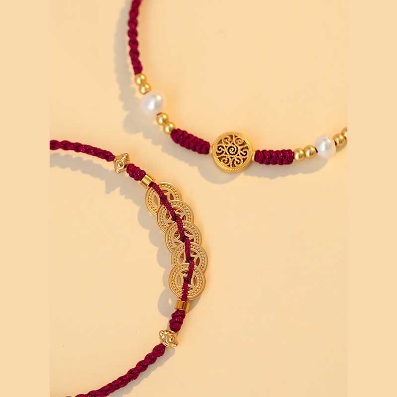 Armband Kupfer Glück Stärke Granatrot Gold Perlen Schmuck elegant.
