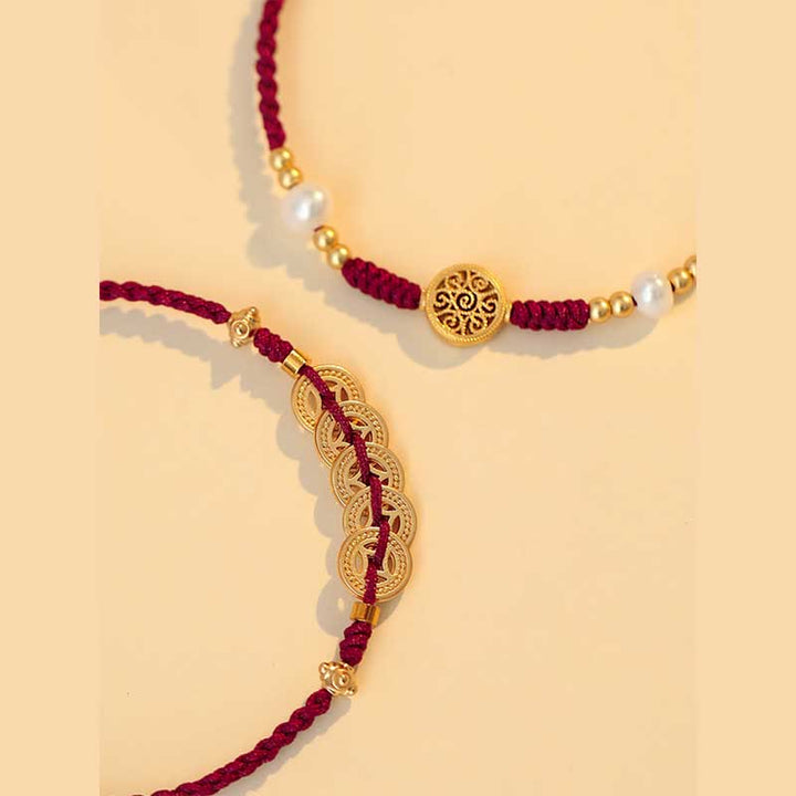 Armband Kupfer Glück Stärke Granatrot Gold Perlen Schmuck elegant.