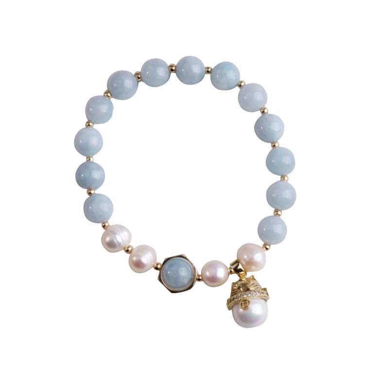 Armband Aquamarin Perle Katze blaugrau weiß Perlen Glück Heilung