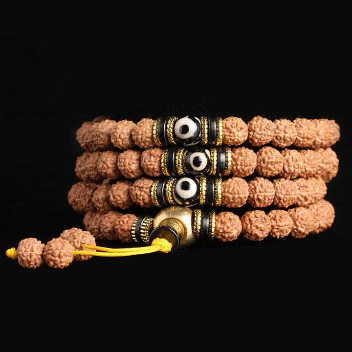 Mala Bodhi Glück Wohlstand Energie Armband Naturstein Perlen Goldakzente
