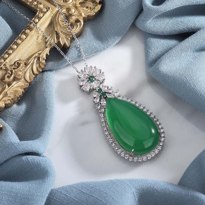 Kette Cyan Jade Tropfen Anhänger Silber Zirkonia Harmonie