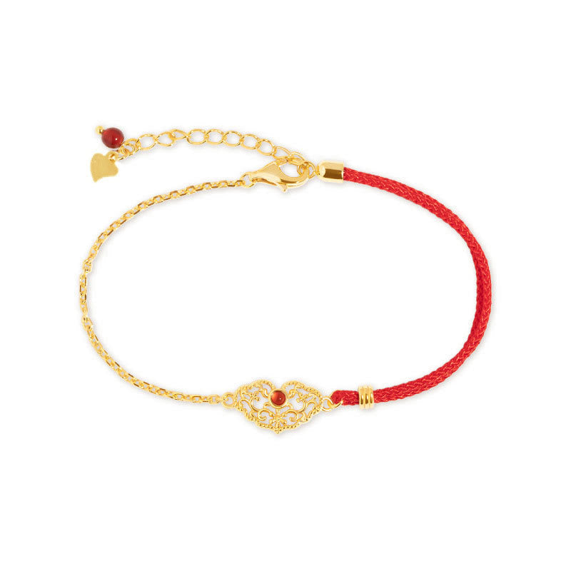 Armband – Glück & Stärke & Energie rotes Seil goldene Kette Anhänger