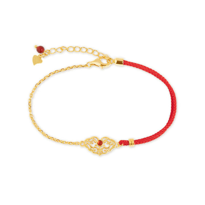Armband – Glück & Stärke & Energie rotes Seil goldene Kette Anhänger