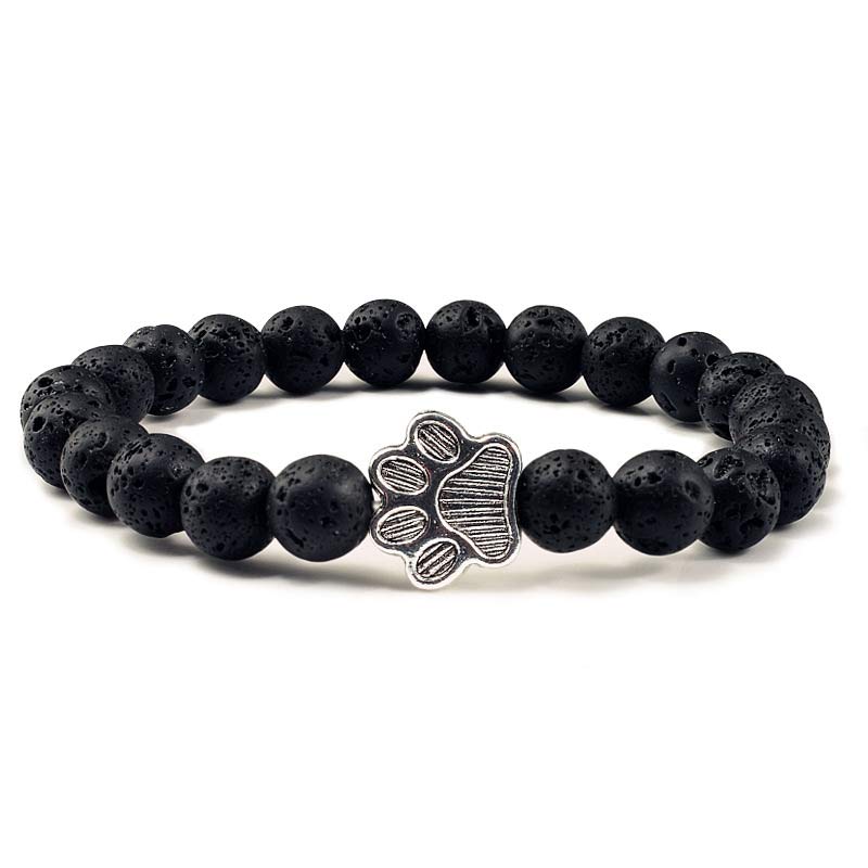 Schwarzes Lava-Stein Armband Hund Charm elegantes Accessoire.