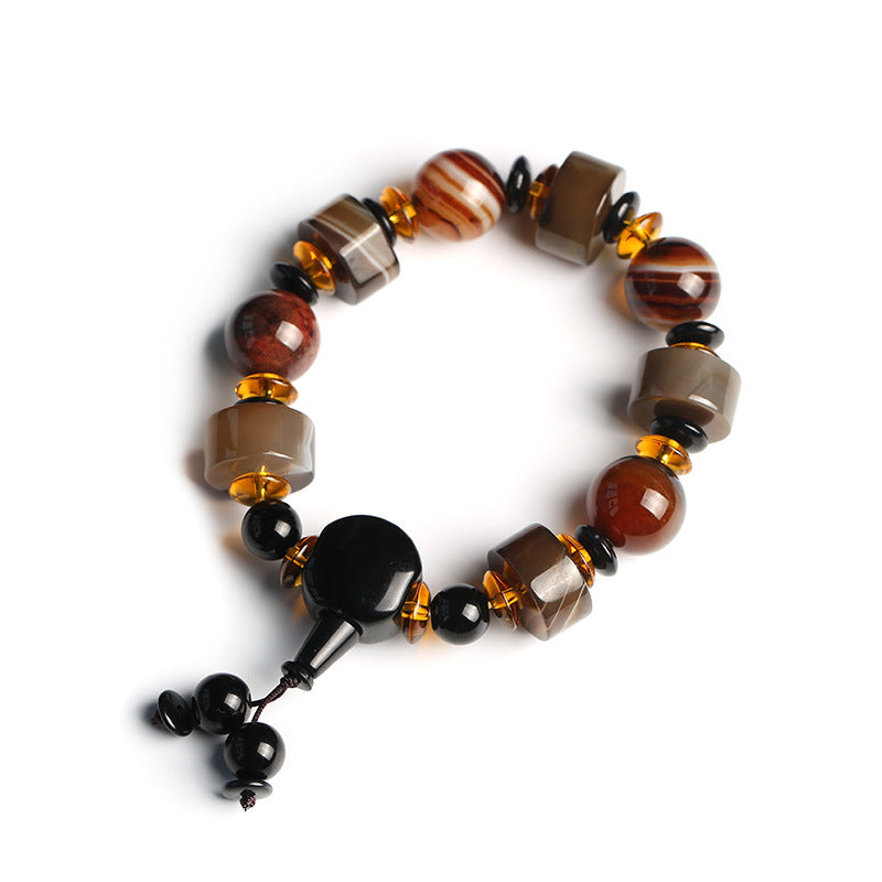 Armband Onyx – Glück Balance mit braunen Steinen und goldenen Perlen