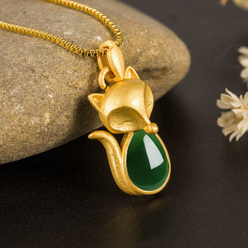 Kette grüner Chalcedon Fuchs Edelstein Mut Gold